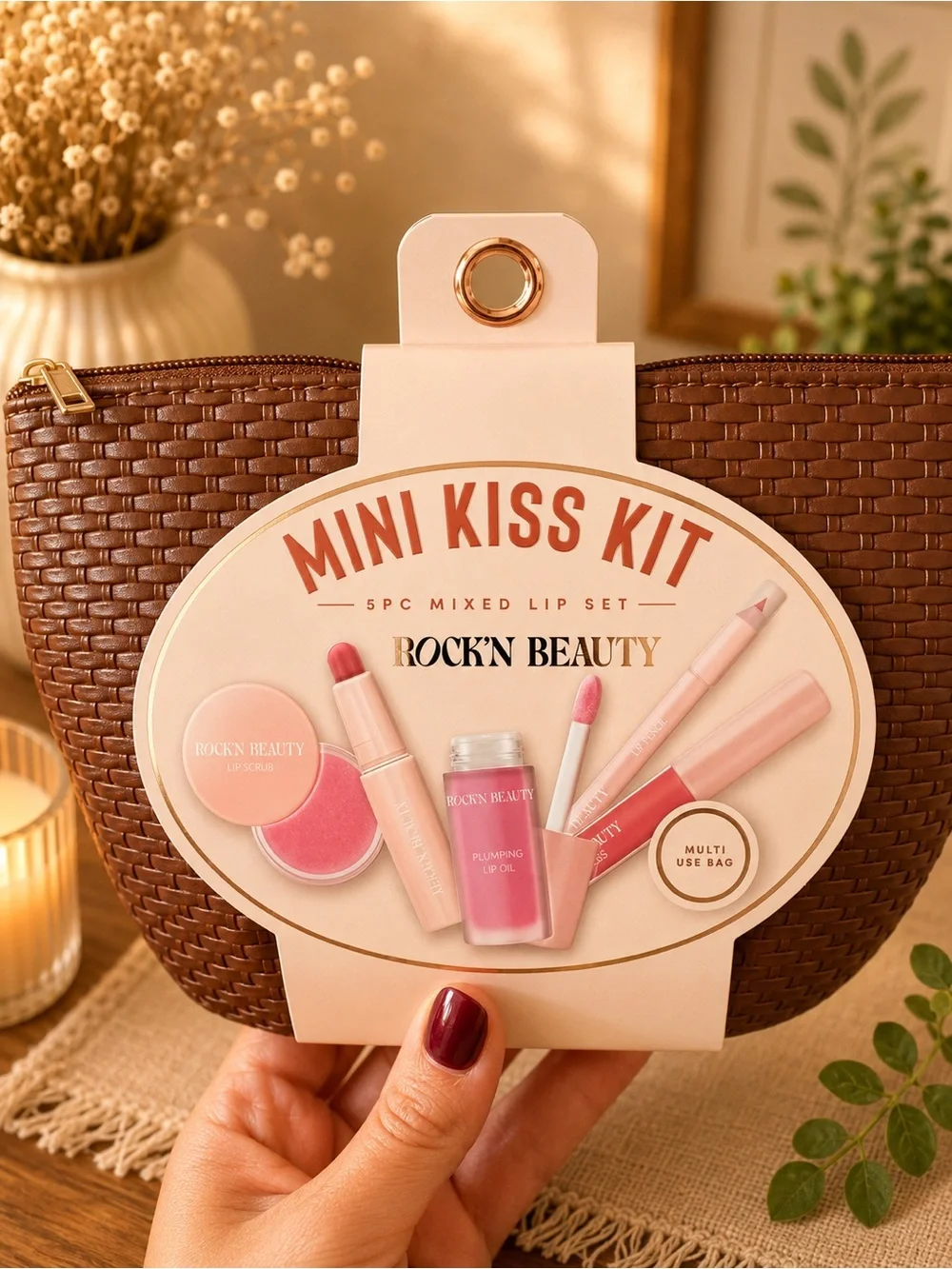 RoCYN Beauty Mini Kiss Kit 5 Pc Lip Care Set with Cosmetic Pouch NWT